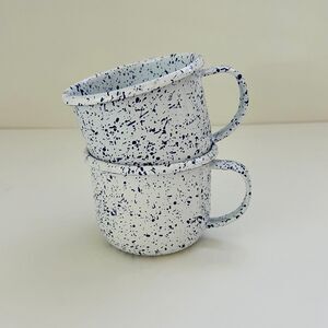 ARTESANO White Blue Enamel Speckles Mugs Cups, Set of 2